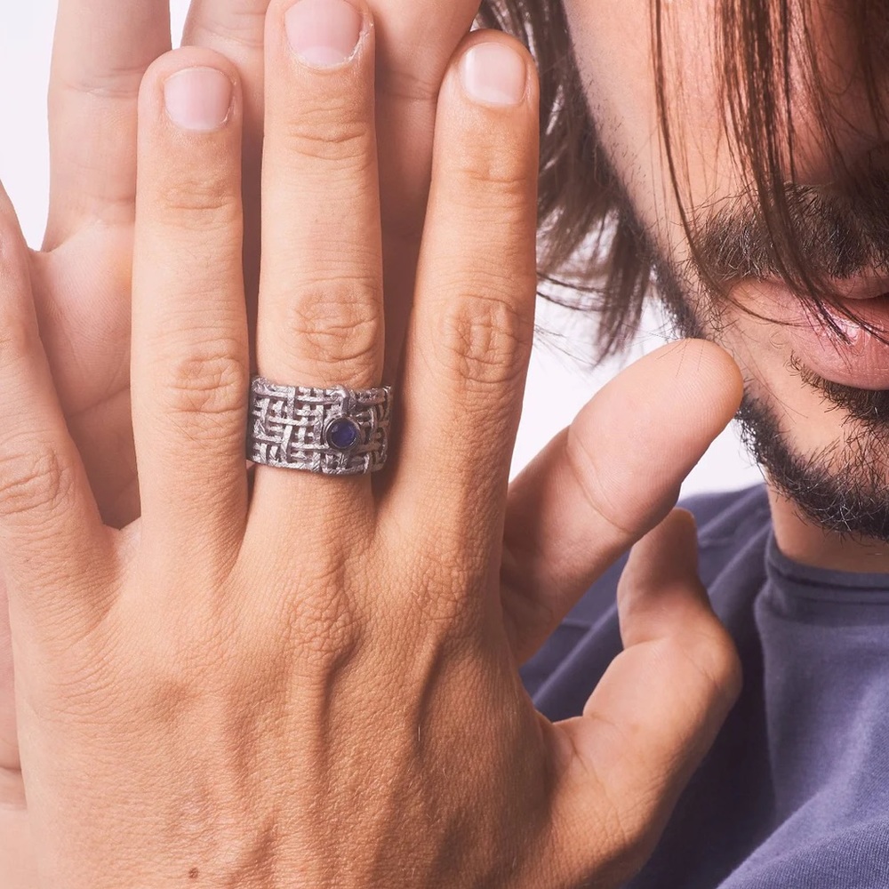 German Kabirski Kail 925 Silver With Blue Sapphire Unisex Ring